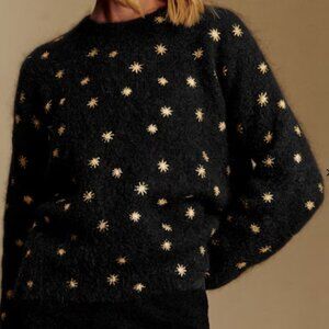 Sezane Ferdinand Sweater Black With Golden Sun Motifs - Size M
